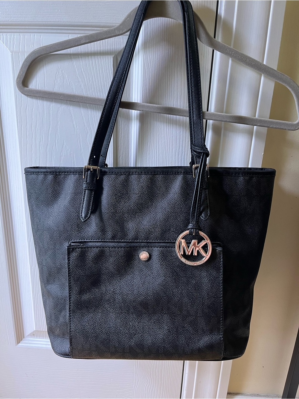 Michael Kors Black Tote with Rose Gold MK Pendant